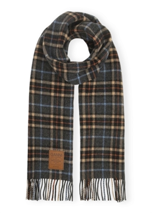 Double face wool check scarf Charcoal Grey A6933 Ganni 